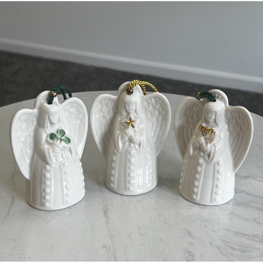 Belleek Christmas Ornaments Holiday Angel Bell Retired Celtic Irish Holiday Vtg